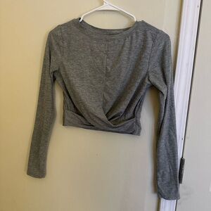 Gray Long Sleeve Twist Front Top